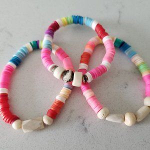 Bright Pink Multi-Colored Vinyl Stretch Bracelets (Set of 3)